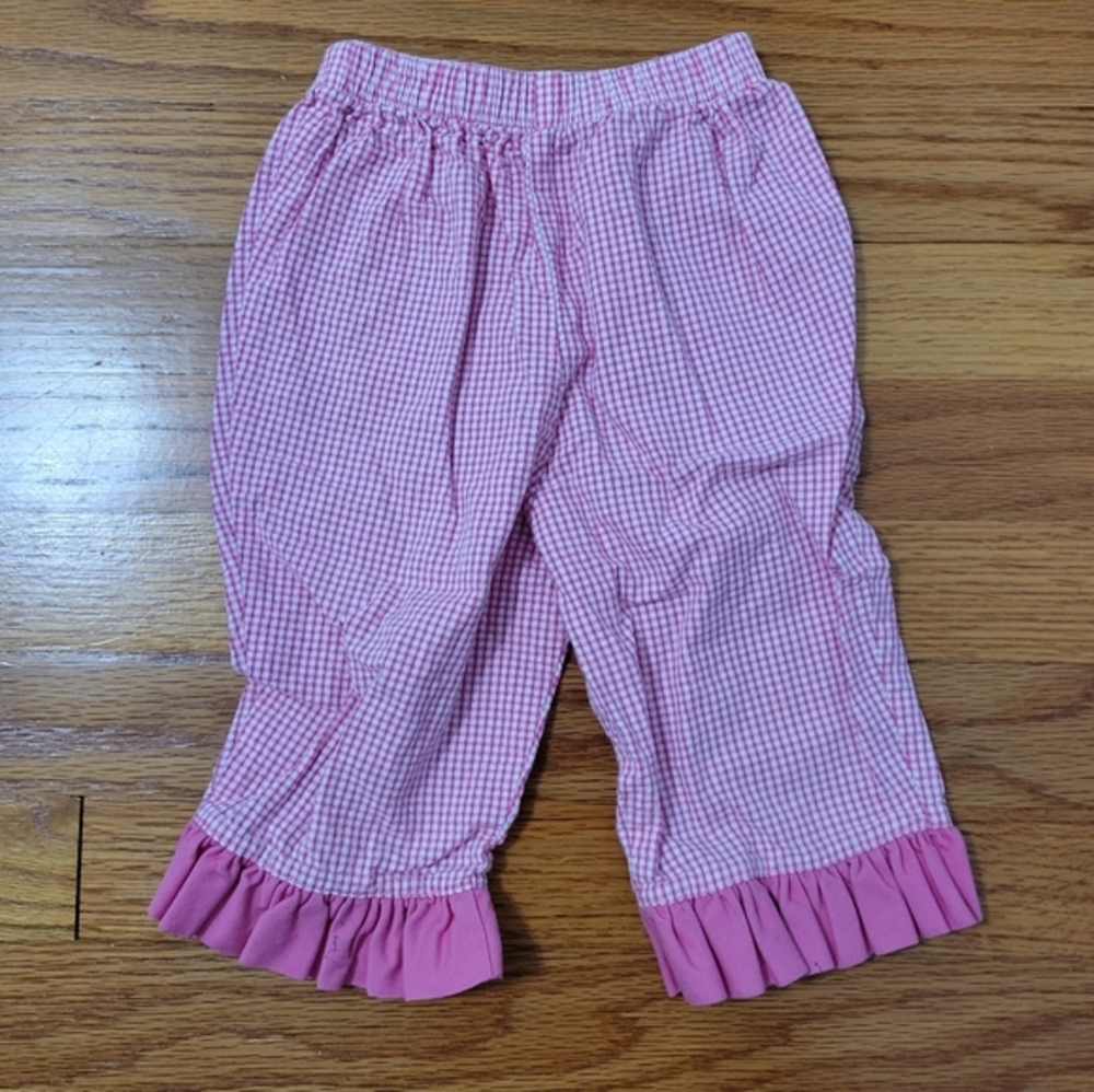 Toddler Girl Easter Outfit 24 M Pink Gingham Easter Eggs Pants Swing Top Ruffles - Picture 3 of 8